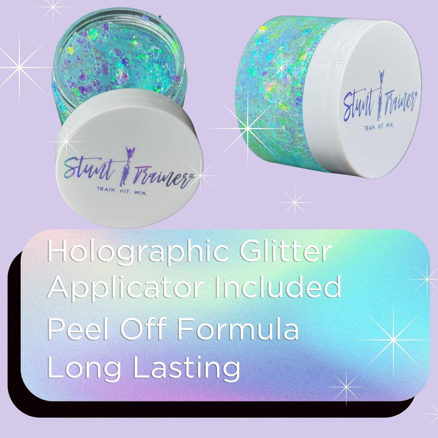 Stunt Trainer Cheer Glitter Face Body Makeup Peel Off Gel Chunky Holographic 15 Colors 1.6oz Vegan Cruelty Free Nontoxic Cheerleader Cheerleading Makeup