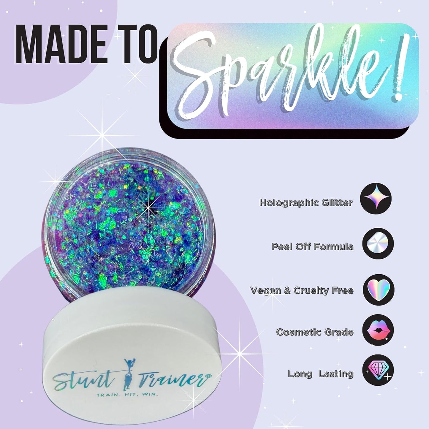 Stunt Trainer Cheer Glitter Face Body Makeup Peel Off Gel Chunky Holographic 15 Colors 1.6oz Vegan Cruelty Free Nontoxic Cheerleader Cheerleading Makeup
