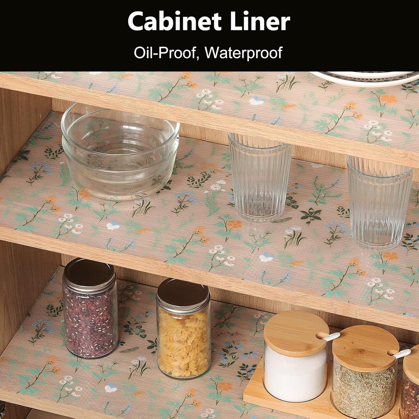 INNOLITES Shelf Liners for Kitchen Cabinets – Drawer Liner Waterproof & Oil-Proof, Non-Adhesive EVA with Floral Pattern – Durable Washable, Easy to Cut (17.7" x 78.7")