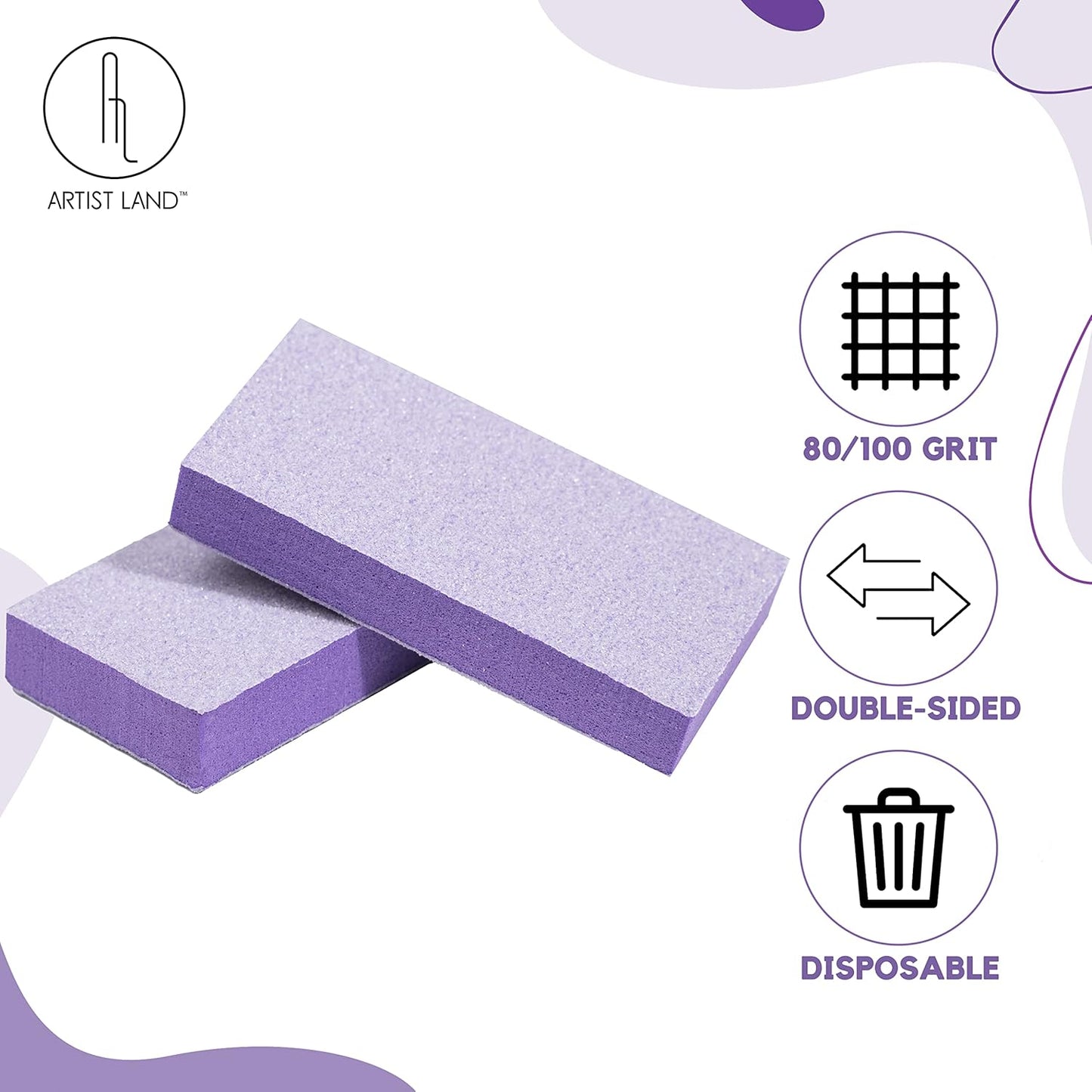 Slim Purple Buffer Set – (80/100 Grit) - 50 Ct- Professional Grade Salon Quality Nail Buffing Blocks Pack for Pre-Application of Polish, Gel, Acrylic, Double-Sided Nail Buffer Blocks