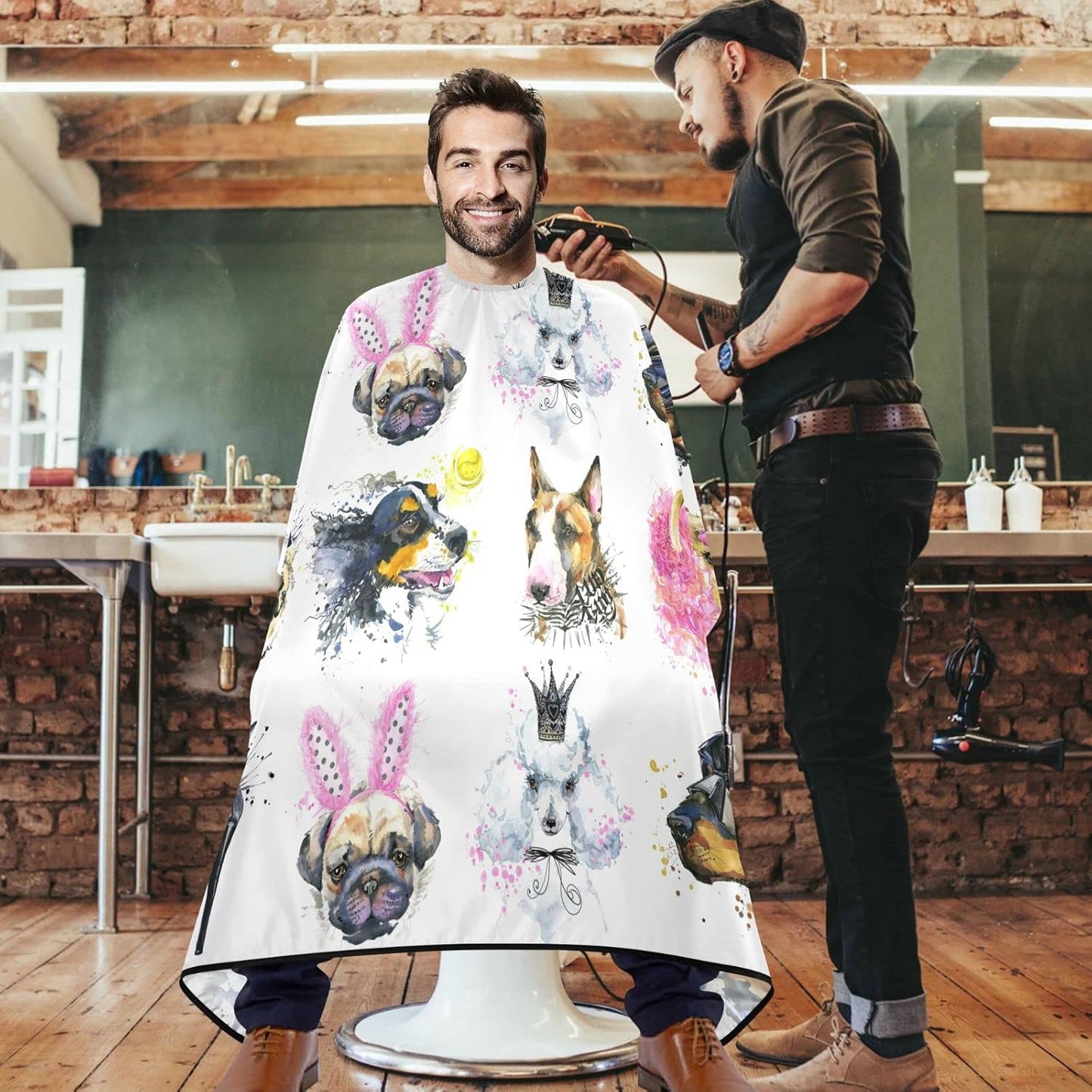 visesunny Barber Cape Dog Polyester Hair Cutting Salon Cape Apron Anti-Static Haircut Water-Resistant Shaving Cloth Beard Shaving Bib Hairdressing Cape