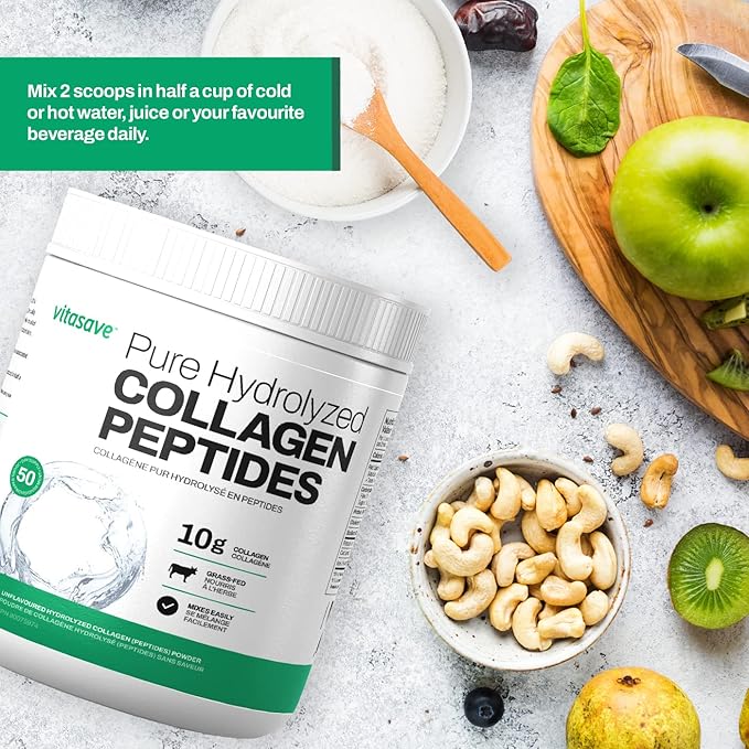 Collagen Peptides Powder – 10g Hydrolyzed Collagen per Serving – Unflavored, Grass-Fed, Keto Friendly – Skin, Hair, Nails & Joint Support – 500g