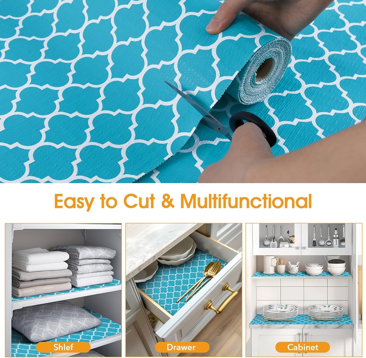 Shelf and Drawer Liner for Kitchen Cabinets Non-Adhesive, Strong Grip Non-Slip Thickened Cabinet Liners for Shelves, Waterproof Mats for Dresser Cupboard, Green/White, 17 in x 30 Feet