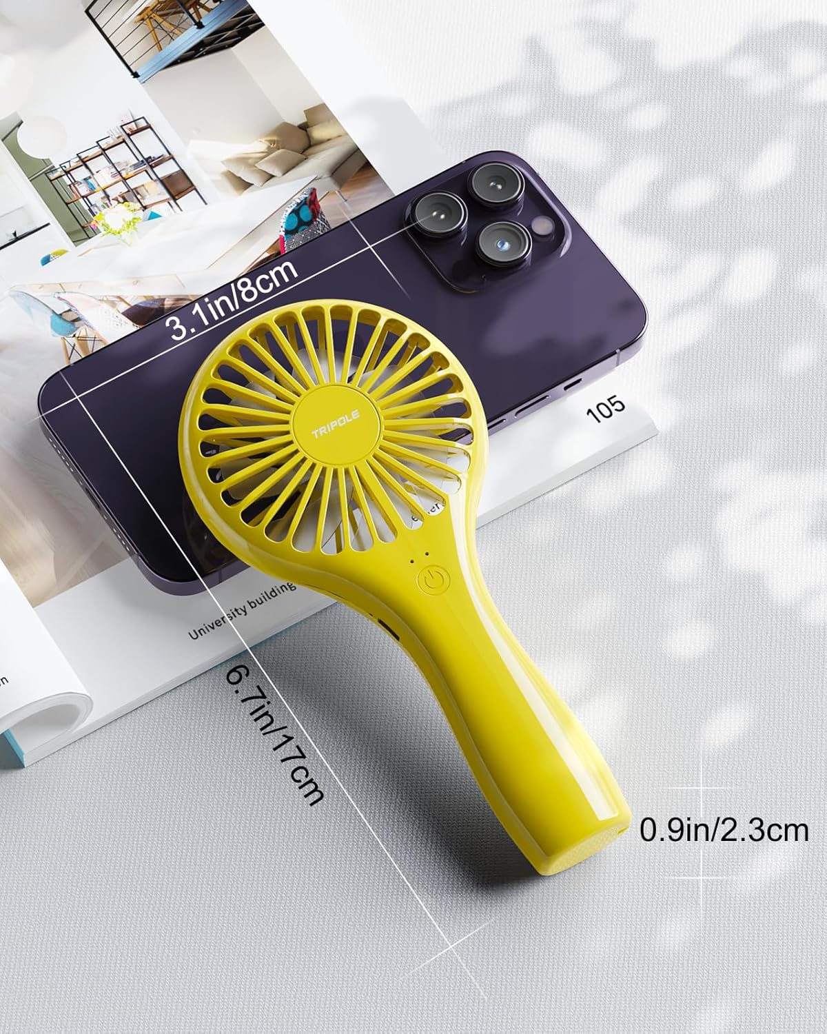 TriPole Mini Handheld Fan Battery Operated Small Personal Portable Fans Speed Adjustable USB Rechargeable Fan for Kids Girls Women Men Home Office Indoor Outdoor Travelling, Yellow