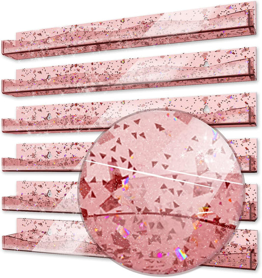 YMVV 15" Acrylic Nail Polish Organizer - Wall Mounted Shelf with Iridescent Glitters Sequin Inside - Great Display for Salons & Retailers (6 Pack)