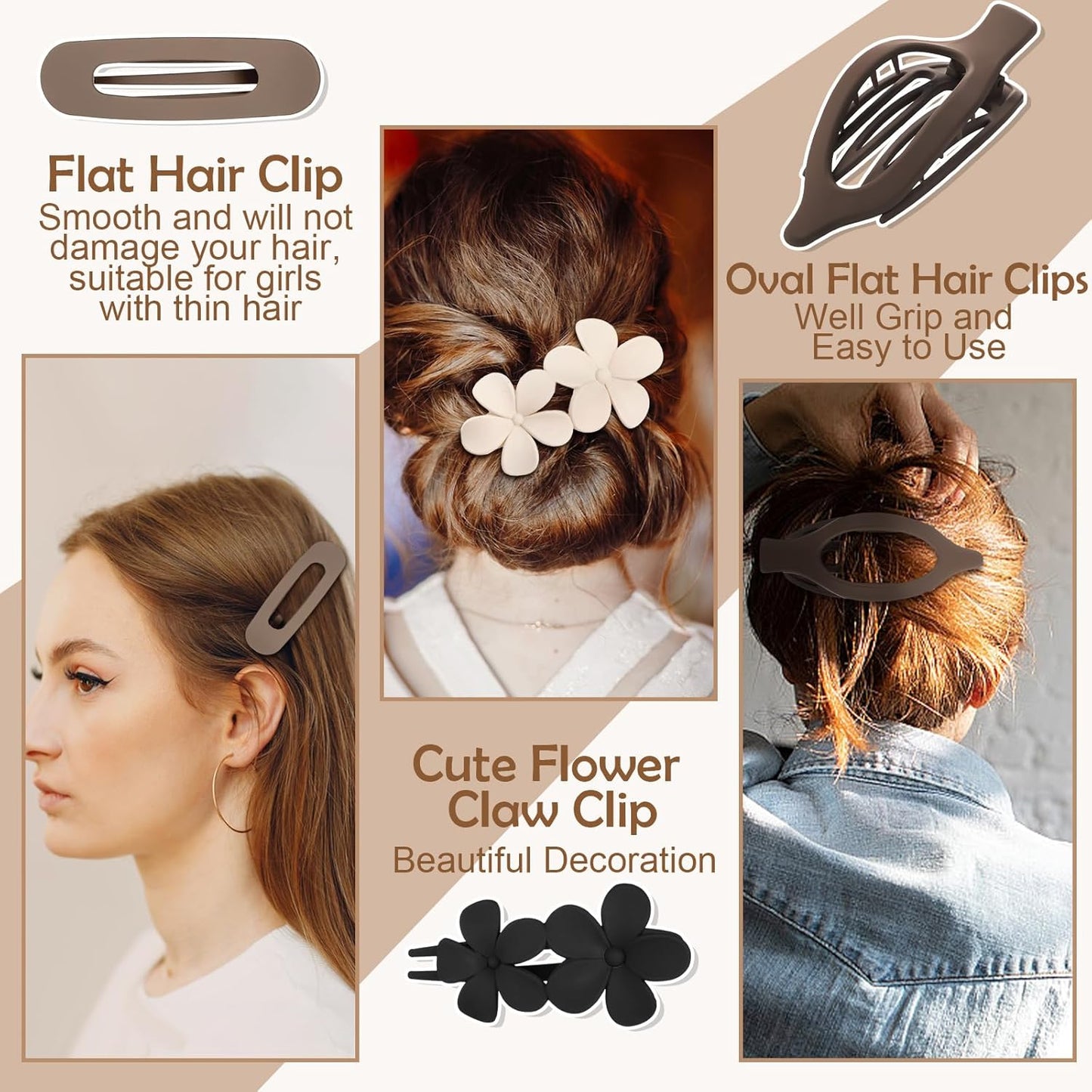 10 Pcs French Flat Hair Clips for Women - 3 Styles Non-slip Flat Claw Clips Matte Hair Claws for Thin Thick Hair