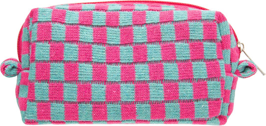 PAZIMIIK Checkered Makeup Bag for Purse Portable Zipper Make Up Pouch Small Cosmetic Case for Travel Accessories Magenta Green