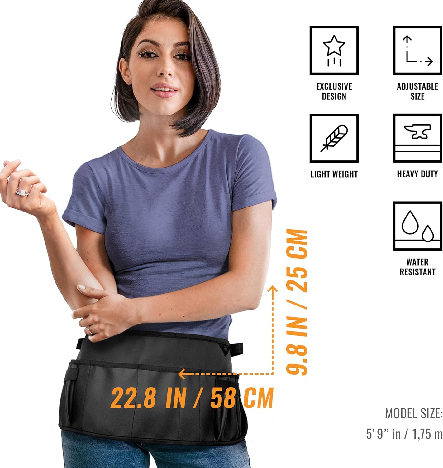 Under NY Sky Salon Waist Apron - Vegan Leather - 9 Pockets, 3 Loops - Hair Cut Holster for Tool Storage, Shears, Brush, Trimmer - Belt Pouch - Hair Stylist, Makeup Artist, Barber, Cosmetology - Black