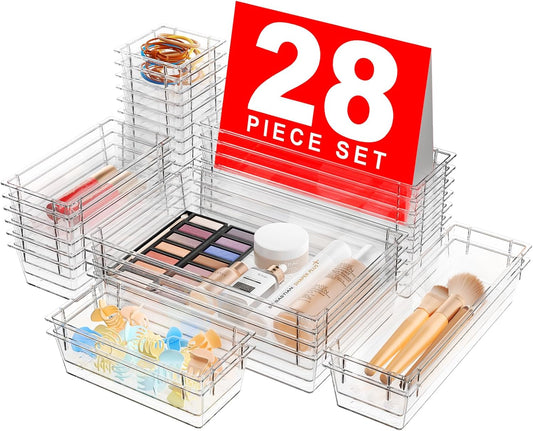 A-LuGei 【Military Grade】 Drawer Organizer, 【𝟱𝗦𝗶𝘇𝗲】 Clear Makeup organizer, 【Holds 177 Items】 Bathroom Organizers and Storage, Plastic Desk Organizer Divider, Organizer Bins for Office Vanity