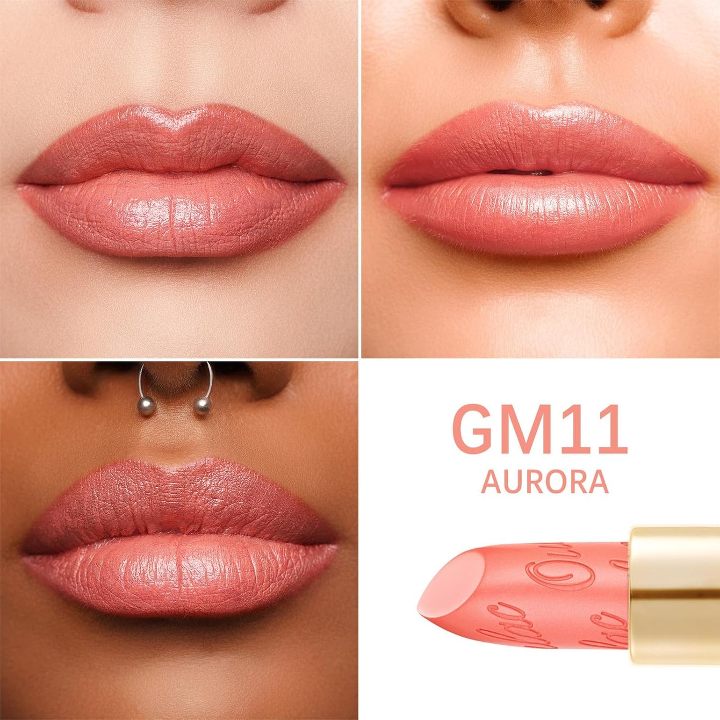 Oulac Matte Coral Lipstick with Glow Metallic Finish - Vegan Lipstick for Women, Creamy Texture, Hydrating Clean Beauty Formula, High-End Magnetic Hook Design, GM11 Aurora