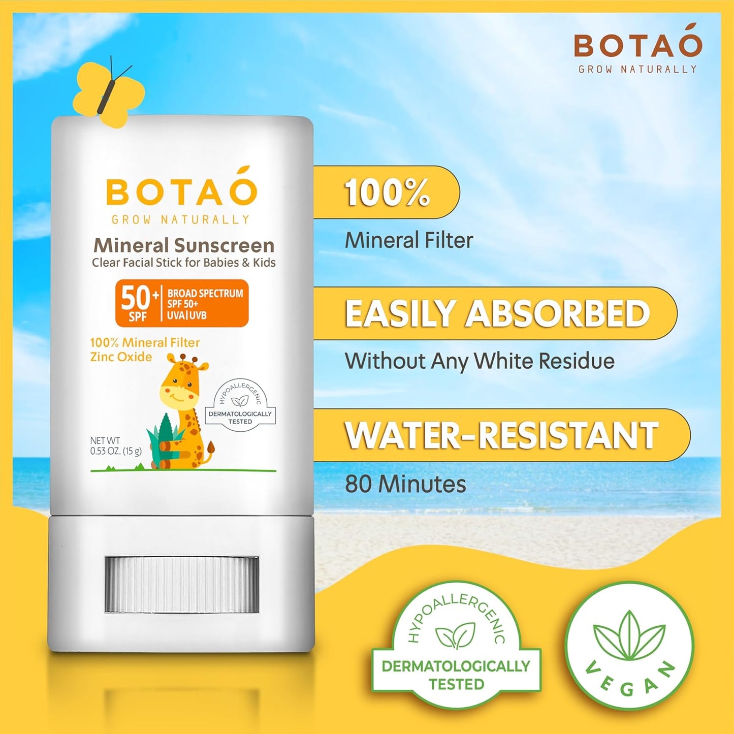 baby Mineral Sunscreen Stick 100% Zinc Oxide SPF 50+ Water Resistant UVA/UVB Protection Easy to Apply Fragrance Free, babies & kids, for sensetive skin, Unscented