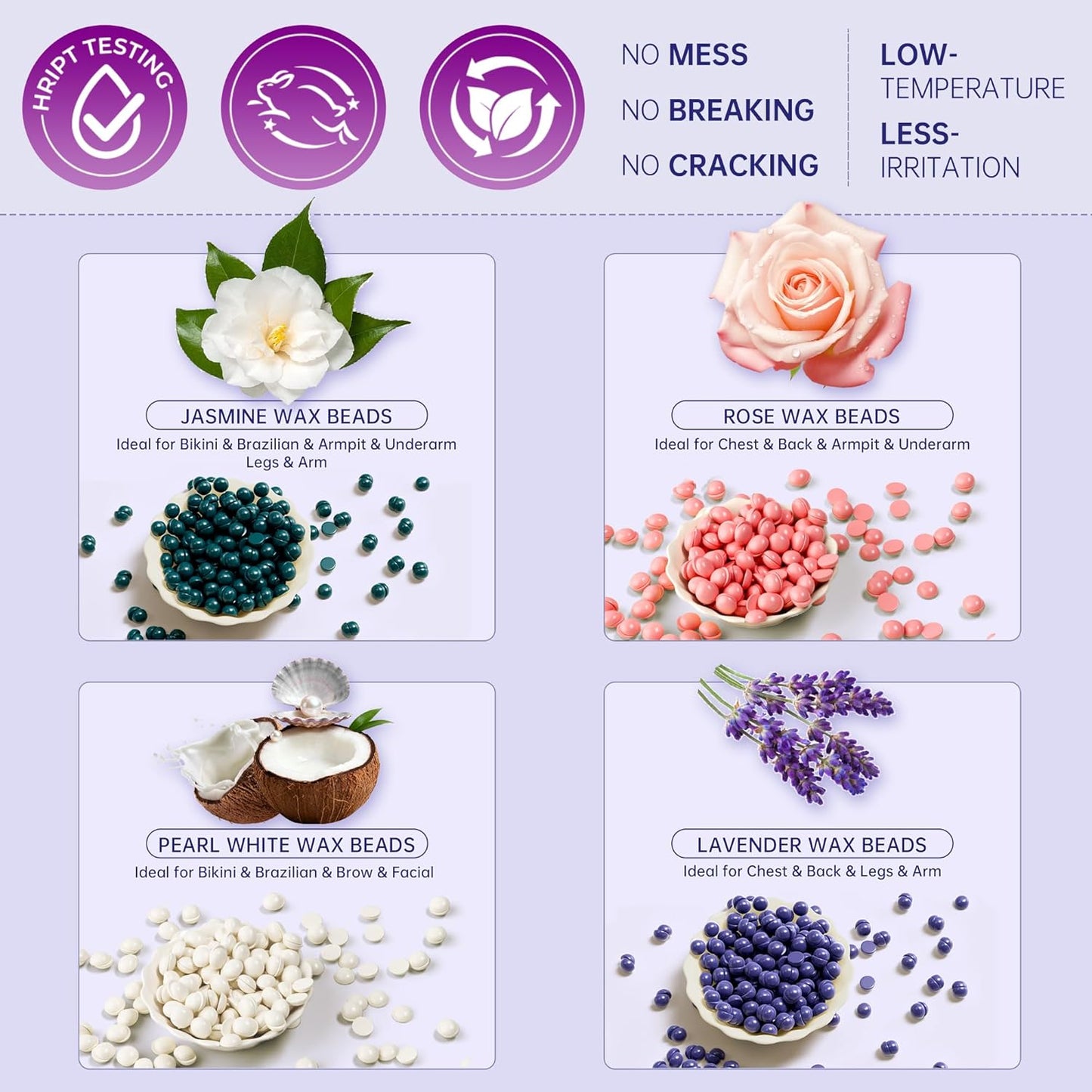 Lifestance Waxing Kit for Women & Men - L2 Amethyst Trace Digital Warmer, Silicone Wax Pot Liner, Hair Removal with 14.1oz Hard Wax Beads & Oil Spray, Professional for Home Brazilian Bikini Face Leg