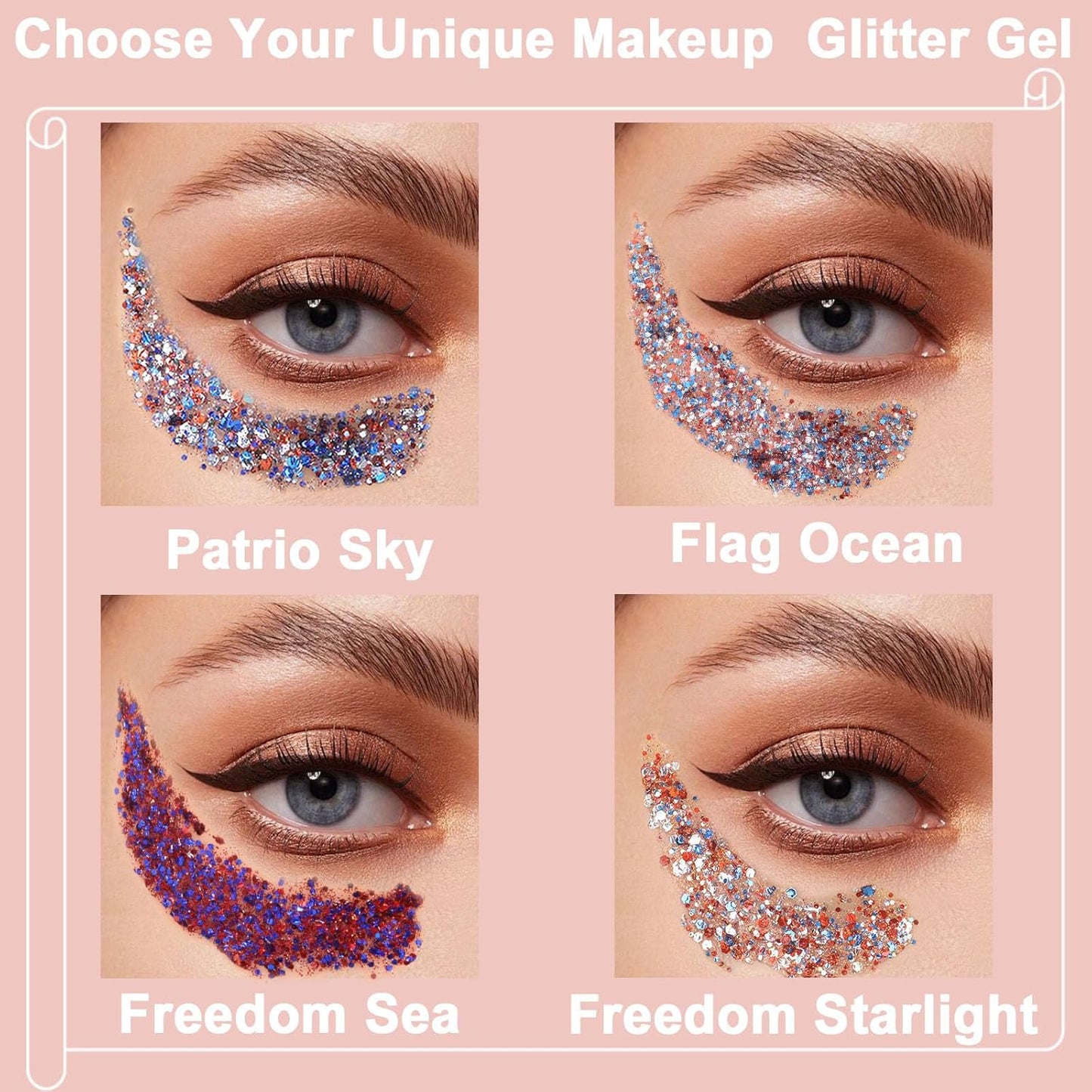 Boko 50ML Red White Blue Body Glitter Gel, 4th of July Chunky Glitter for Face Hair Body Pride Makeup, Patriotic Glitter for Independence Day Memorial Day Veterans Day Flag Party Rave Accessories