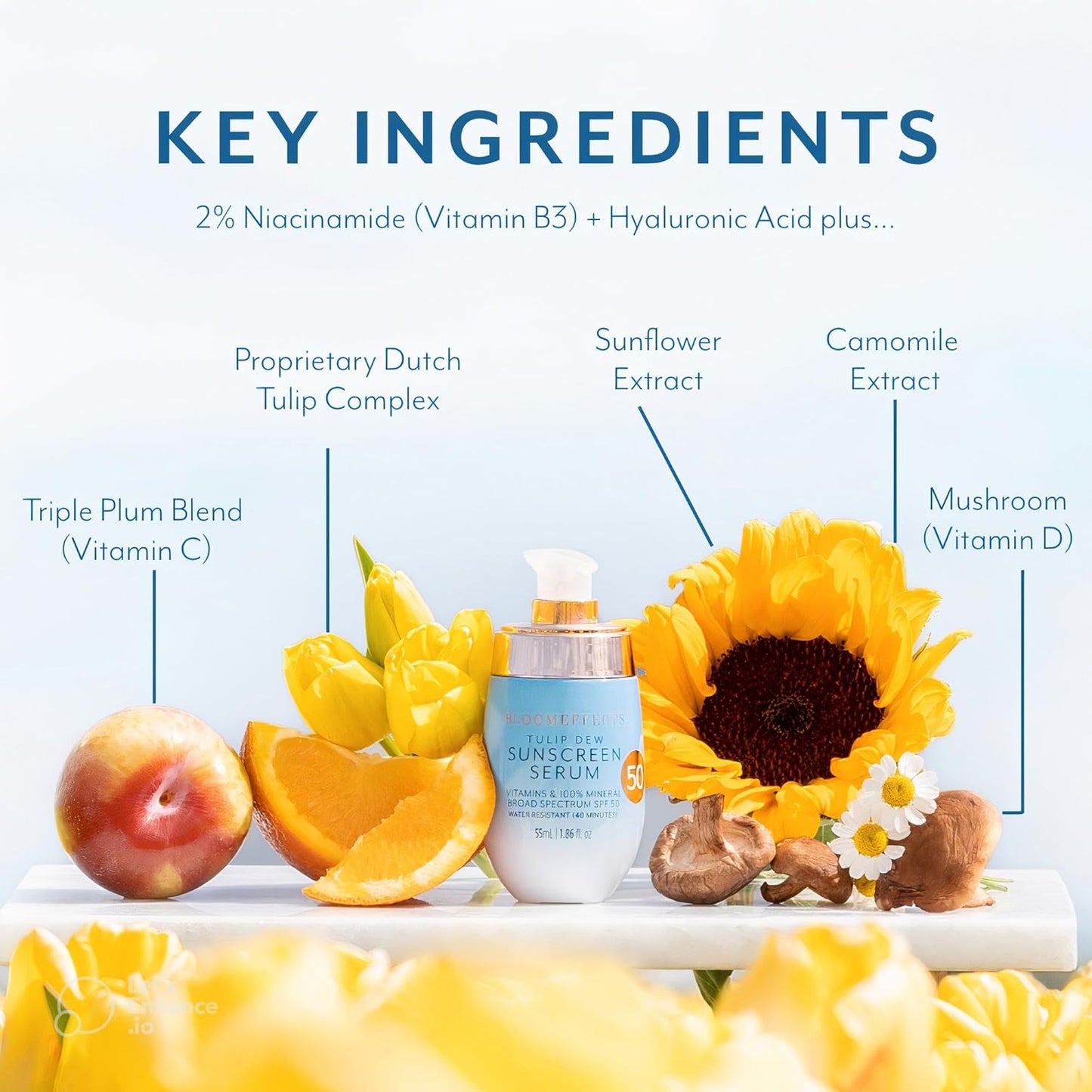 Bloomeffects - Tulip Dew Sunscreen Serum With Broad Spectrum Mineral SPF 50 (Water-Resistant Up To 40 Minutes) | Cruelty-Free Clean Beauty (1.86 fl oz | 55 ml)
