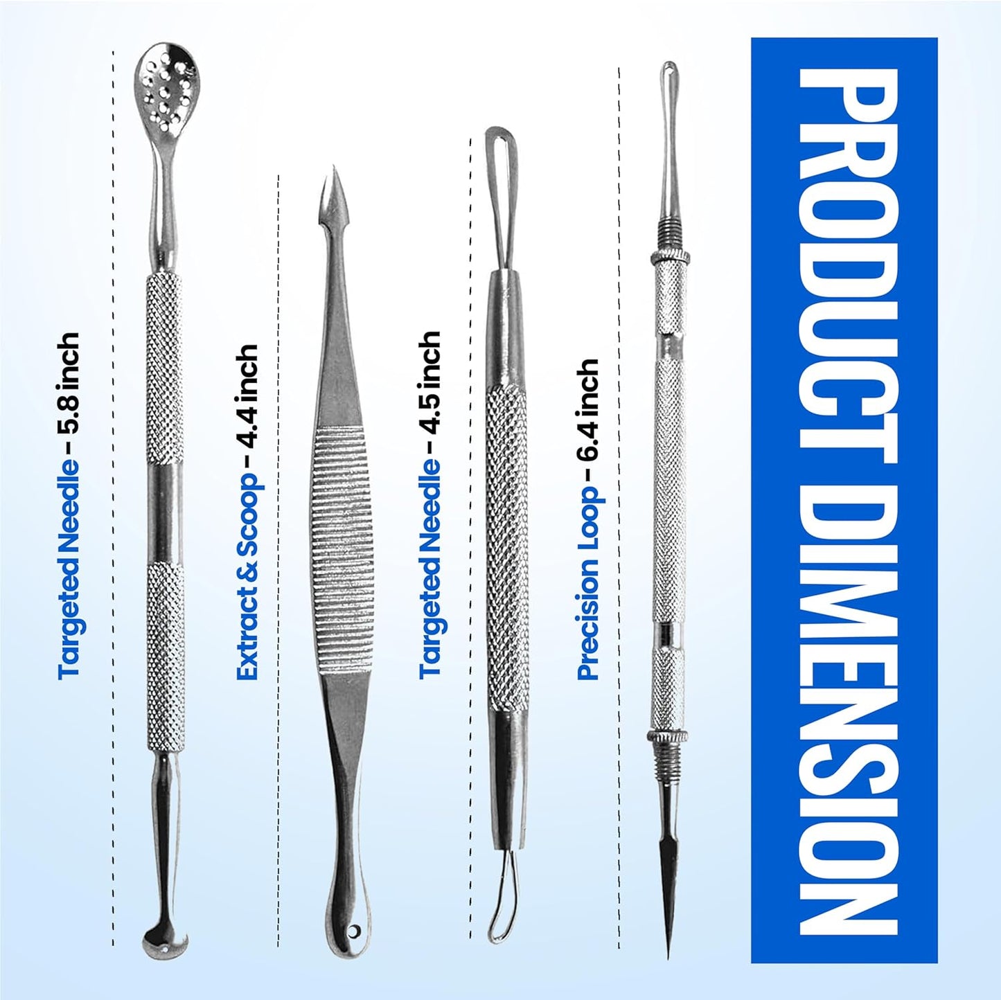 Blackhead Remover Extractor Pimple Popper Tools - Comedone Acne Zit Cleaner Kit for Nose Facial Pore Press Tool for Face Blemish Whitehead Popping Extractors, Stainless Steel 4 Pc Set by Krisp Beauty