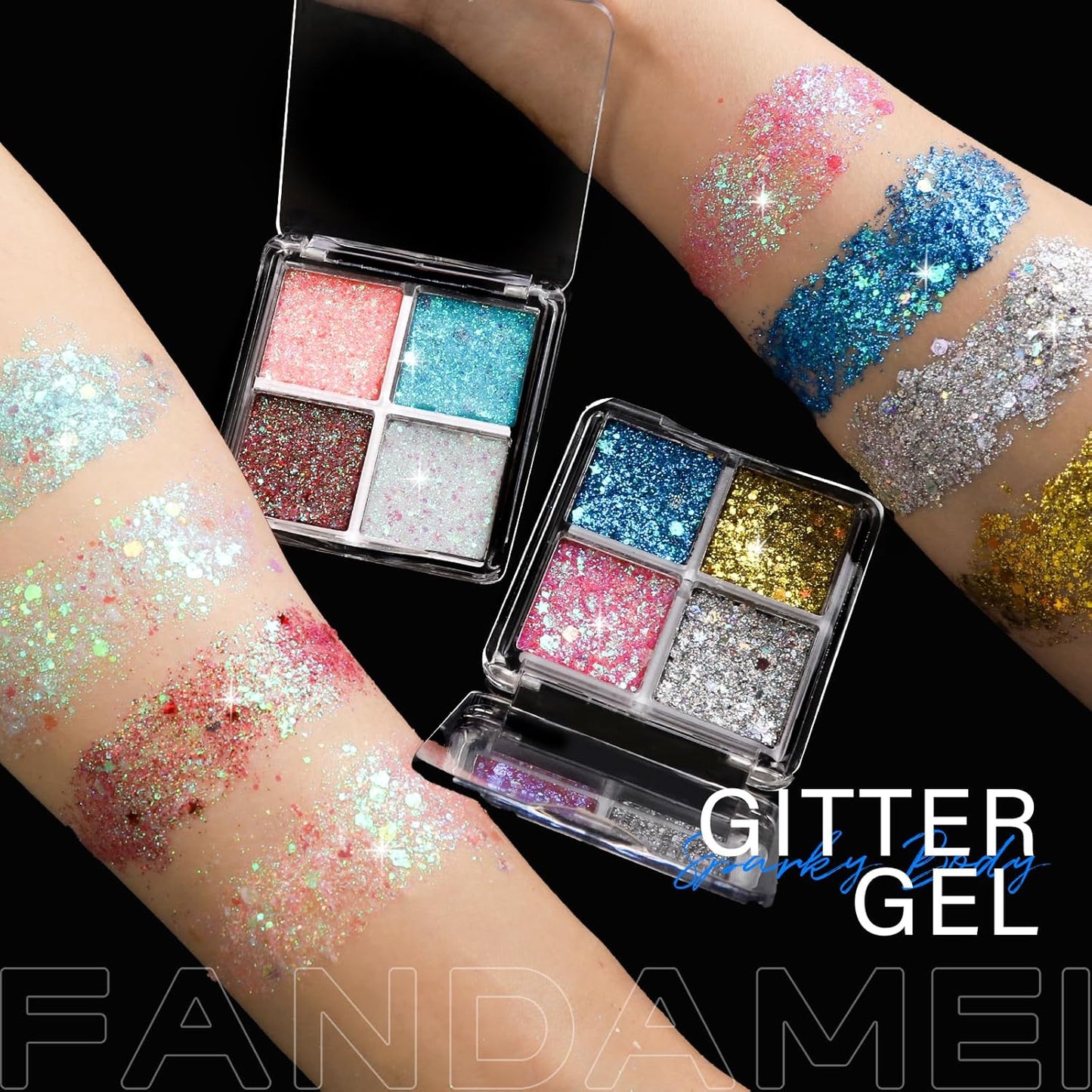 FANDAMEI Face Glitter, Body Glitter for Women, 2PCS 8 Colors Glitter Gel for Face, Hair Glitter for Kids, Fairy Rave Mermaid Makeup