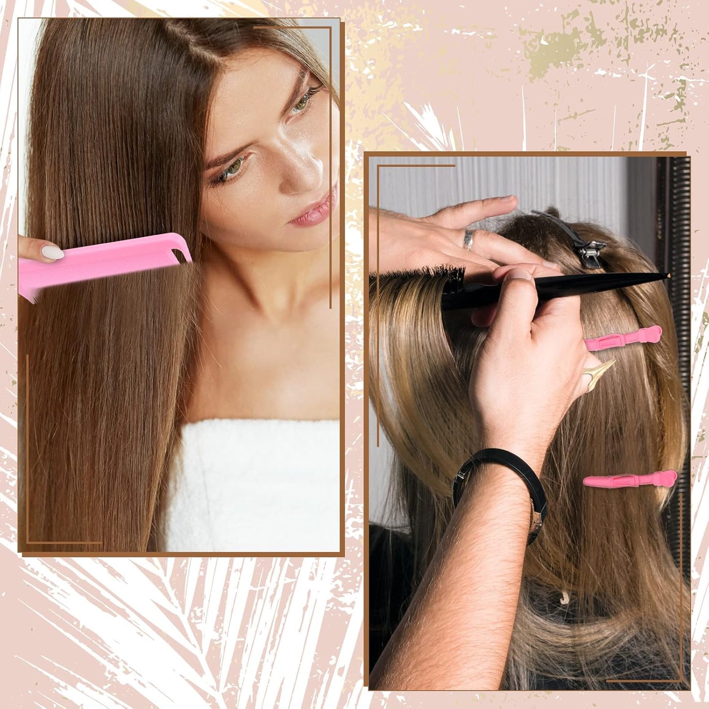 Patelai 27 Pieces Hair Braiding Tools Hair Parting Ring Comb Clips for Stitch Braiding Curling Extension Finger Tool(Pink, Black)