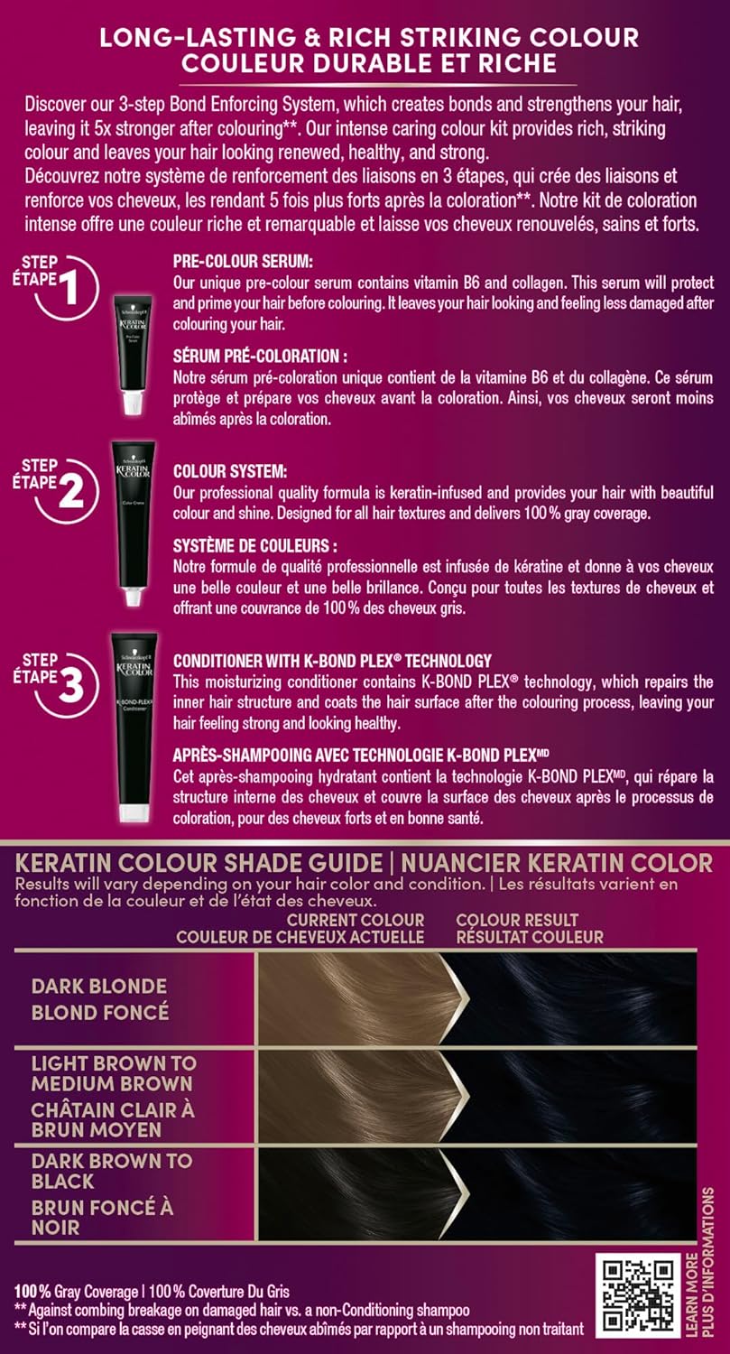 Schwarzkopf Keratin Color Permanent Hair Color, 1.1 Midnight Black, 1 Application-Professionally Inspired Permanent Hair Dye, for up to 80% Less Breakage vs Untreated Hair and up to 100% Gray Coverage