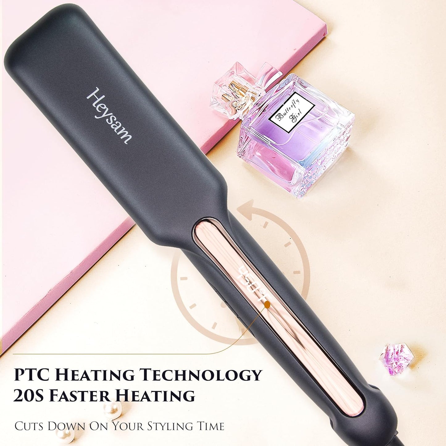 Heysam Flat Iron Hair Straightener for Thick Hair, Titanium Ceramic Ionic Dual Voltage Hair Straightener and Curler 2-in-1, Travel Flat Iron 1.6 Inch for Less Frizz, Shinier & Smoother, Fast Heating