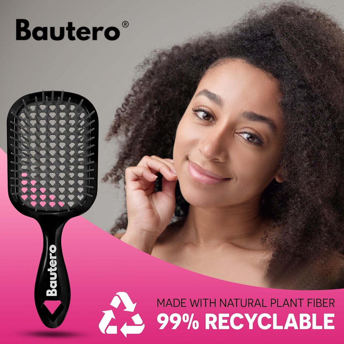 Detangling Hair Brush Juni Midnight with Anti-Static Bristles, Black, 8.9x3.15 Inch, 106 Flexible Bristles, Lightweight Ergonomic Design for Wet Dry Hair, Pain-Free Knot Removal