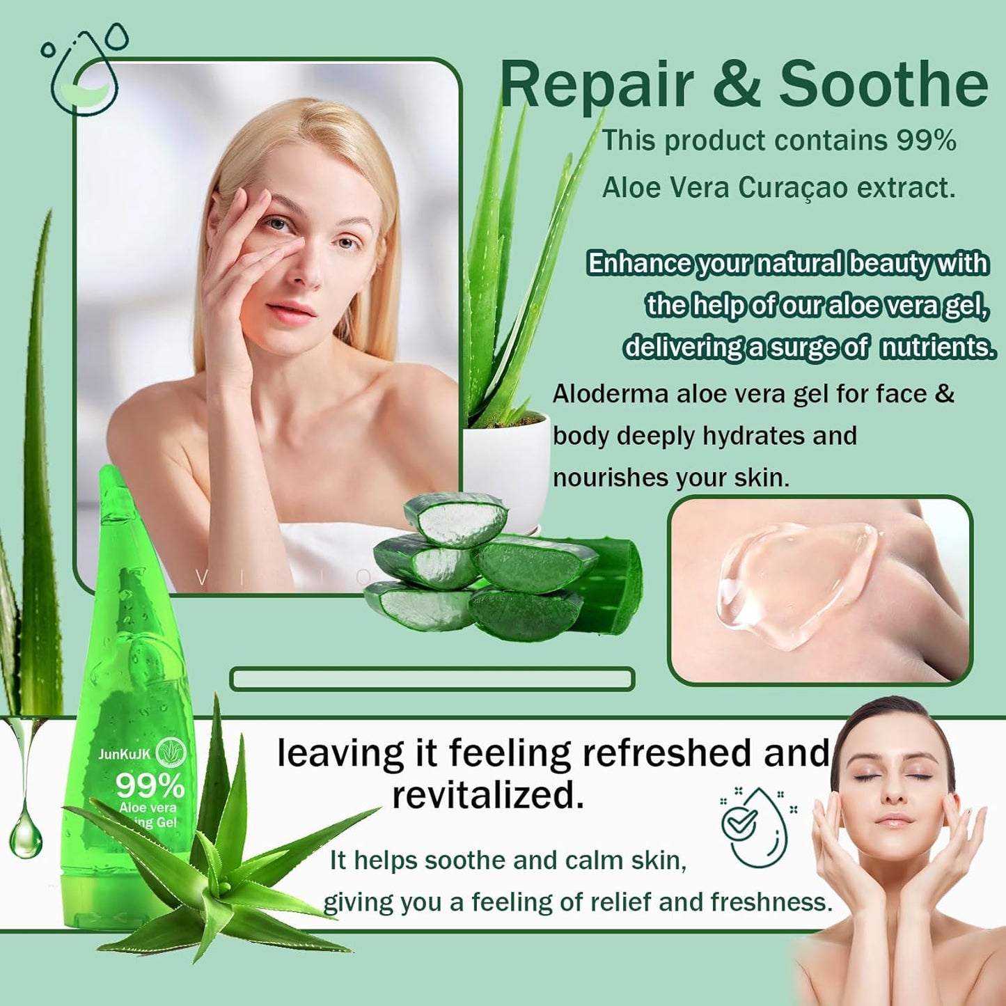 99% Purity Aloe Vera Gel,260ml - Hydrating Aloe Vera Gel for Face and Skin,No Sticky Moisturizing Aloe Gel A