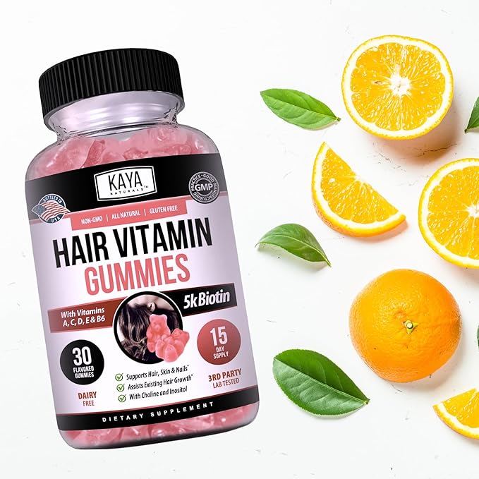 Kaya Naturals Hair Growth Gummies - Biotin 5000mcg Vitamins for Healthy Hair, Skin, and Nails - Beauty Supplement for Women or Men - 30 Count - Blueberry Flavor