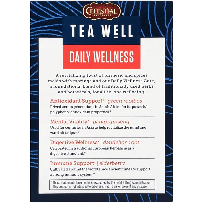 Celestial Seasonings TeaWell Herbal Tea, Daily Wellness, Organic Turmeric Spice, 12 Count