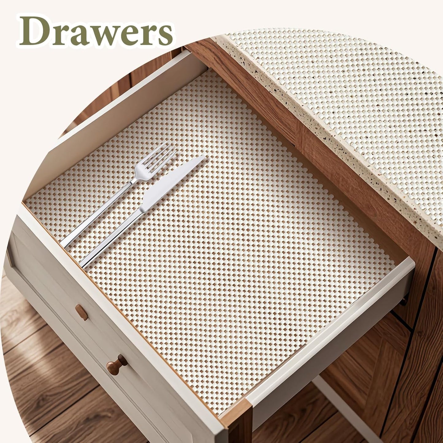 Shelf Drawer Liners for Kitchen Cabinets Non Adhesive Drawer Liner Thickened Refrigerator Liner White Quatrefoil Strong Non-Slip Paper for Tool Box, 23.6 x 236 Inches