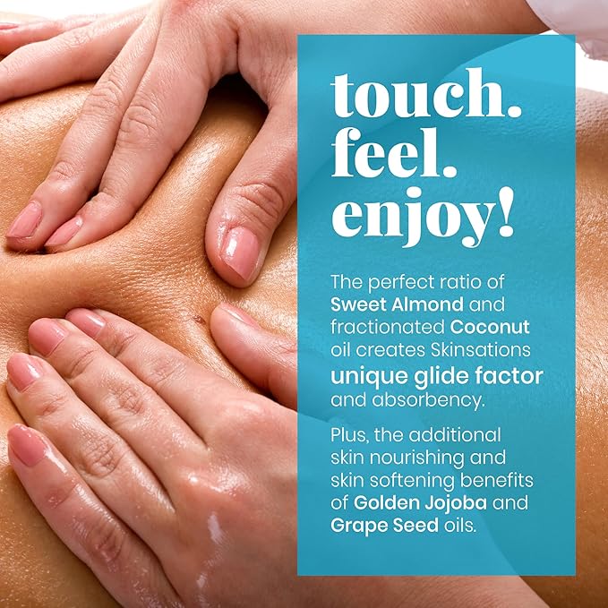 Skinsations - Cinnamon Massage Oil for Massage Therapy - 16oz | Warming Blend of Sweet Almond, Fractionated Coconut, Grapeseed and Jojoba Oil | Scented Body Oil, Sore Muscles, Aromatherapy