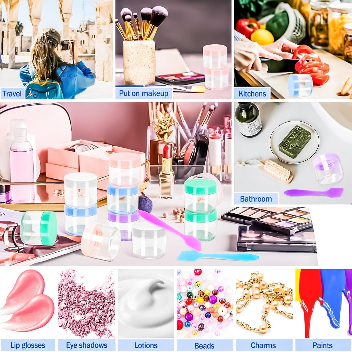 MotBach 35 Pack 20g Plastic Jars Containers, 20ml Travel Size Container Jars with Lids, 0.7oz Round Clear Cosmetic Container Jar for Travel Cream Makeup Cosmetic Sample Lip Balm Salve Beauty Lotion