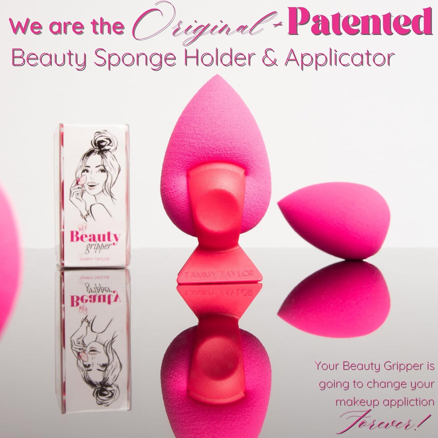 Tammy Taylor Beauty Gripper and Blender - Make up Sponge Holder with a Soft Pink Makeup Applicator Sponge - Patented Design Grips all Silicone Make Up Sponges for Foundation Powder, Cream and Liquid