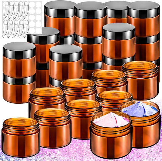 MotBach 35Pack Amber 20g Plastic Jars Containers, 20ml Travel Size Container Jars with Lids, 0.7oz Small Travel Cosmetic Container Jar for Toiletries Cream Makeup Cosmetic LipBalm Sample Powder Lotion