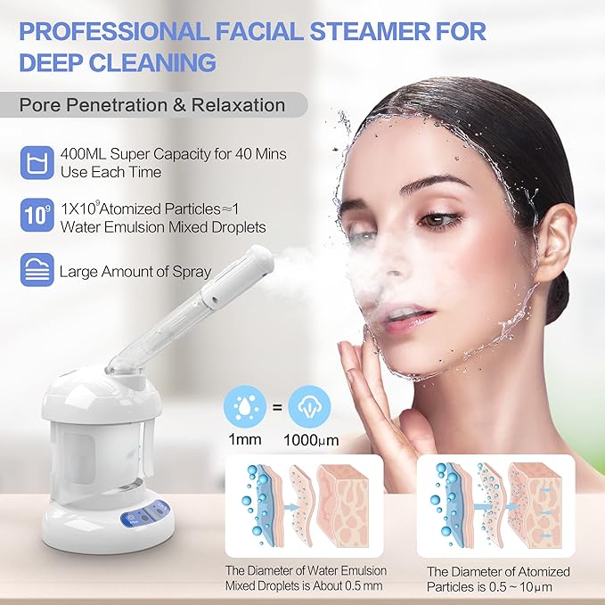 Kingsteam Facial Steamer - Ozone Steamer with Extendable Arm - Professional Nano Ionic Facial Steamer for Deep Cleaning - Portable for Personal Care Use at Home or Salon