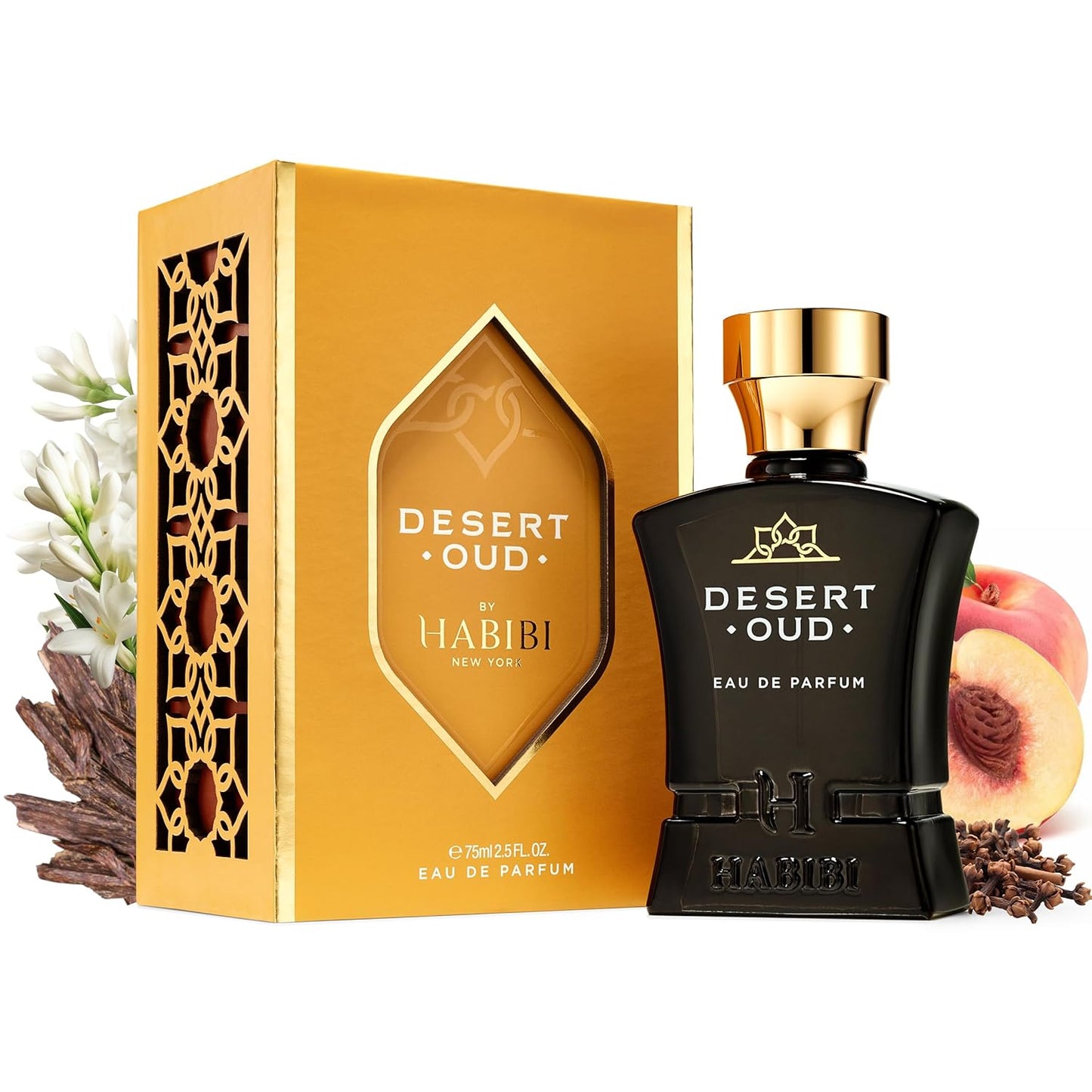 H HABIBI Desert Oud Perfume for Men - 2.5 oz (75ML) Long Lasting Arabian Cologne, Bold Floral Woody Men Perfume, Luxury Fragrance Gift for Special Occasions