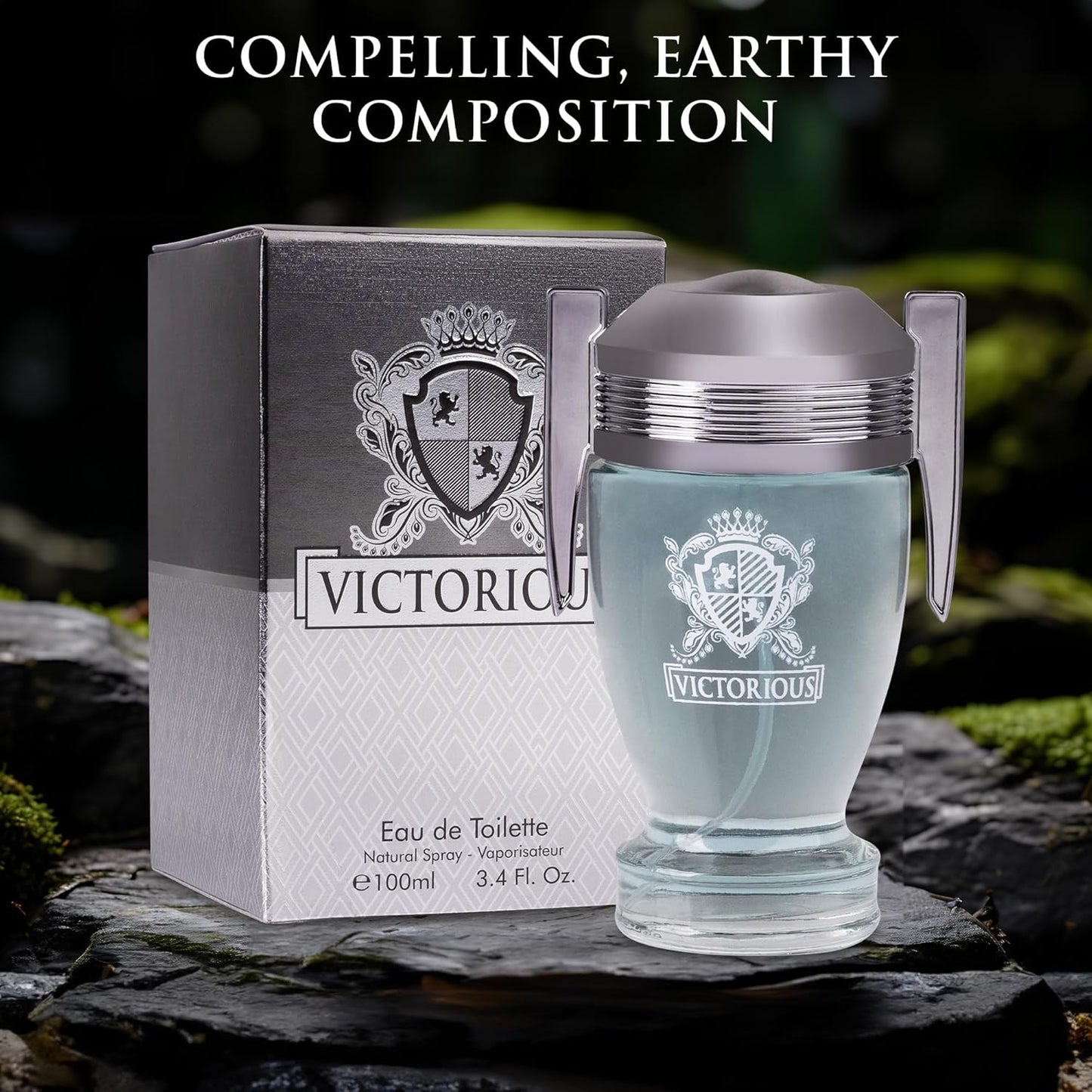 Victorious for Men Eau De Toilette - Woody & Aquatic Fragrance - Aromatic Bay Leaf & Jasmine & Woody Base of Guaiac Wood, Patchouli, Oak & Ambergris - Fresh & Sporty Composition - 100ml Spray Bottle