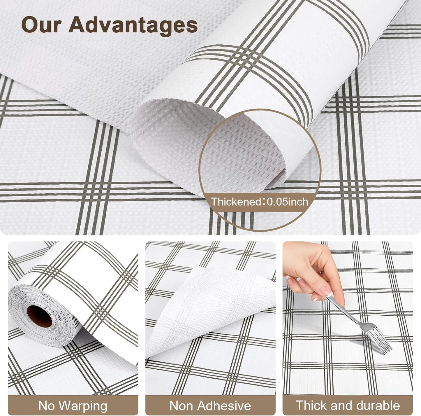 OcePor Non-Adhesive Drawer and Shelf Liner 24IN x 20FT，Non Slip Cabinet and Cupboard Liner, Kitchen Cabinet Liners for Shelves, Waterproof Drawer Shelf Liners for Cabinets/Bathroom Cupboard, Stripe