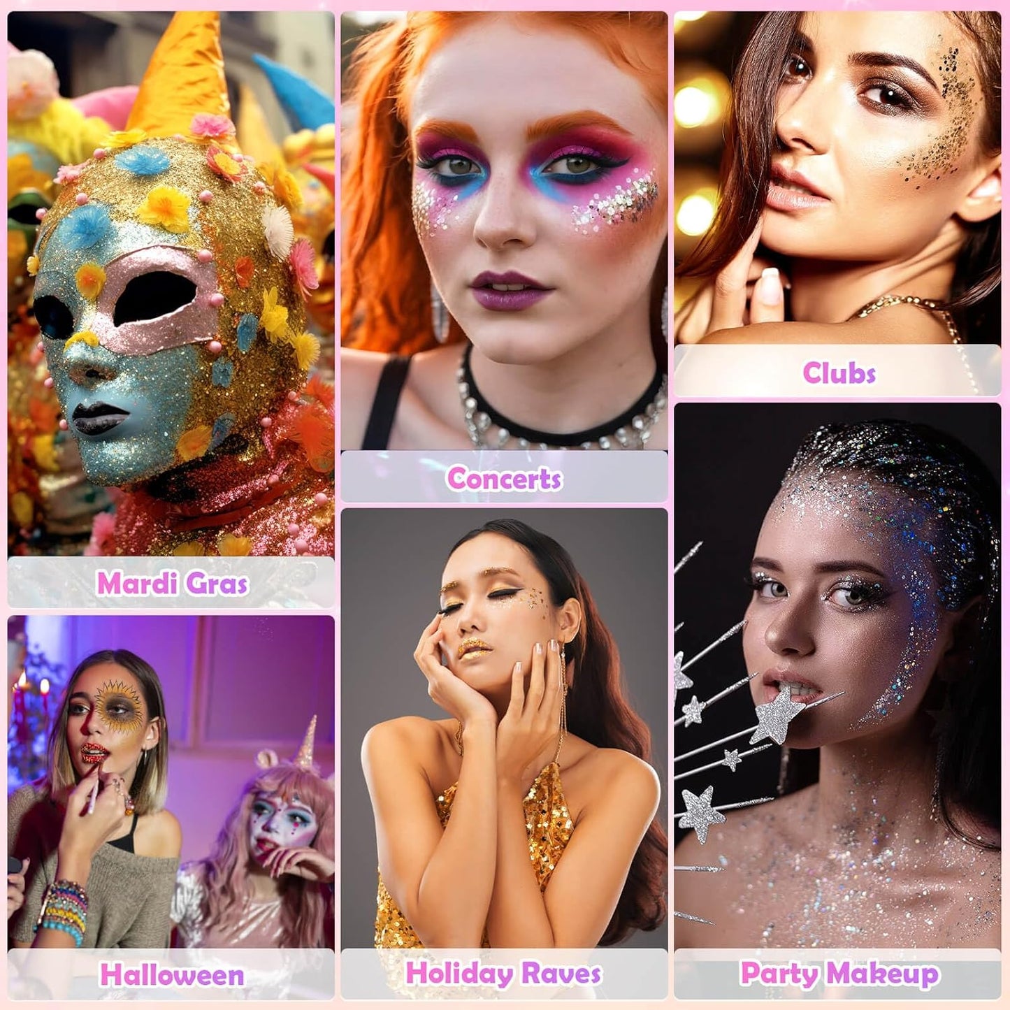 10 Colors Body Face Glitter Gel for Skin and Hair, Makeup Sparkles Rave Accessories for Festival Outfits, Mermaid Decorations, Disco Cowgirl, Mardi Gras