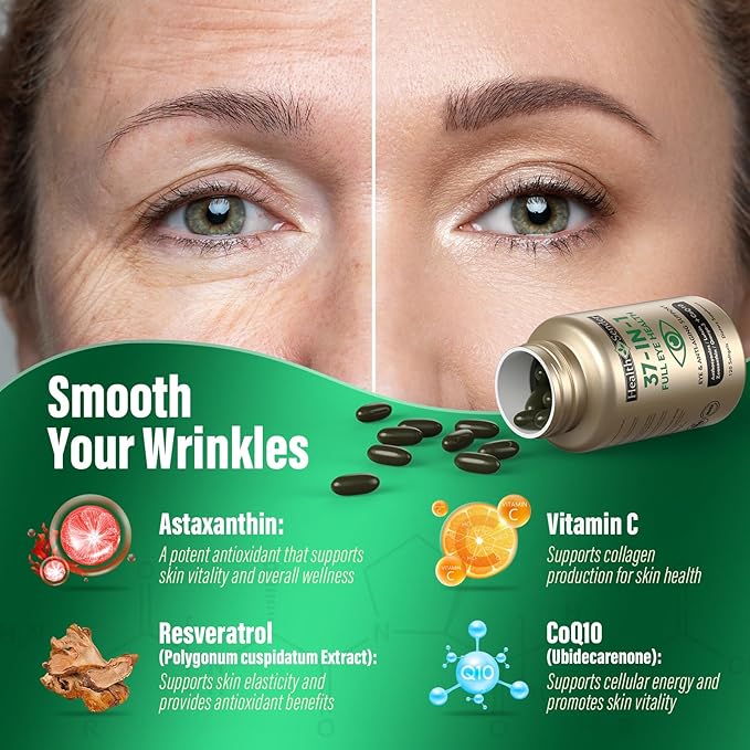 Hydrolyzed Collagen Peptide Filled NAD Biotin Gummies and AREDS 2 Lutein Zeaxanthin Omega-3 CoQ10 Bilberry Exctra Eye Vitamins Supplement 1+1 Combination Pack