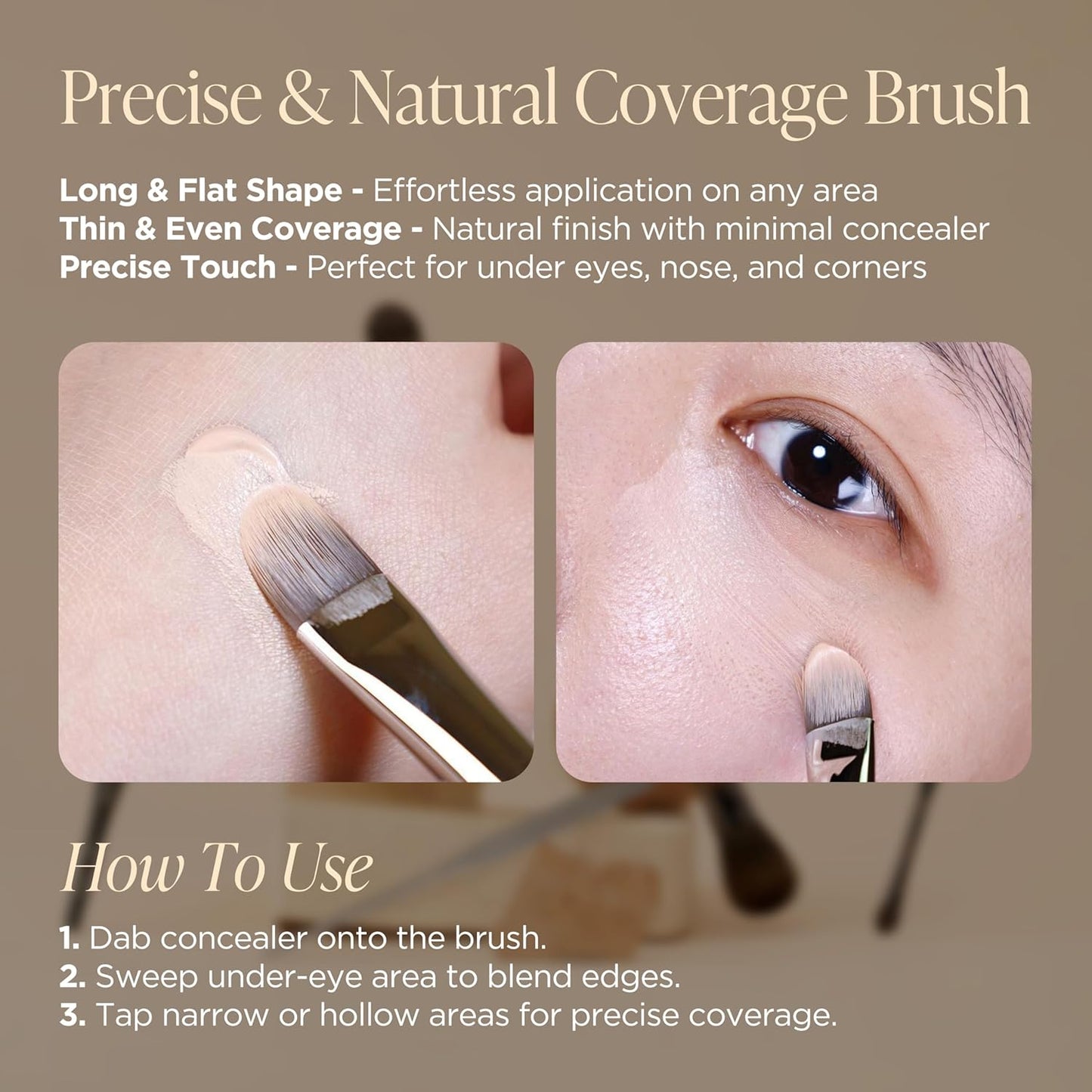 Piccasso 258 Concealer Brush – Angled Face Makeup Brush for Under Eye Concealer, Nose Contour, and Liquid Blush, Korean Synthetic Makeup Brush for Precise Coverage and Blending