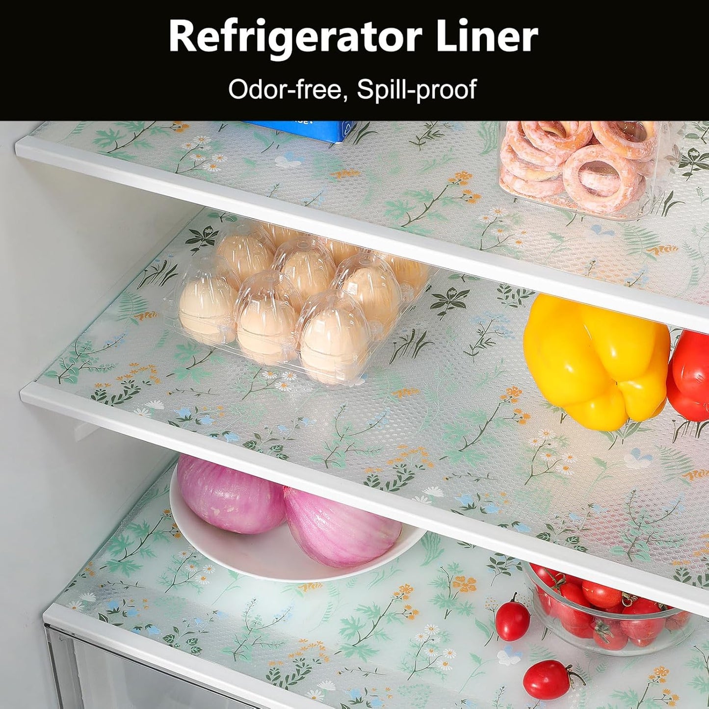 INNOLITES Shelf Liners for Kitchen Cabinets – Drawer Liner Waterproof & Oil-Proof, Non-Adhesive EVA with Floral Pattern – Durable Washable, Easy to Cut (17.7" x 197")