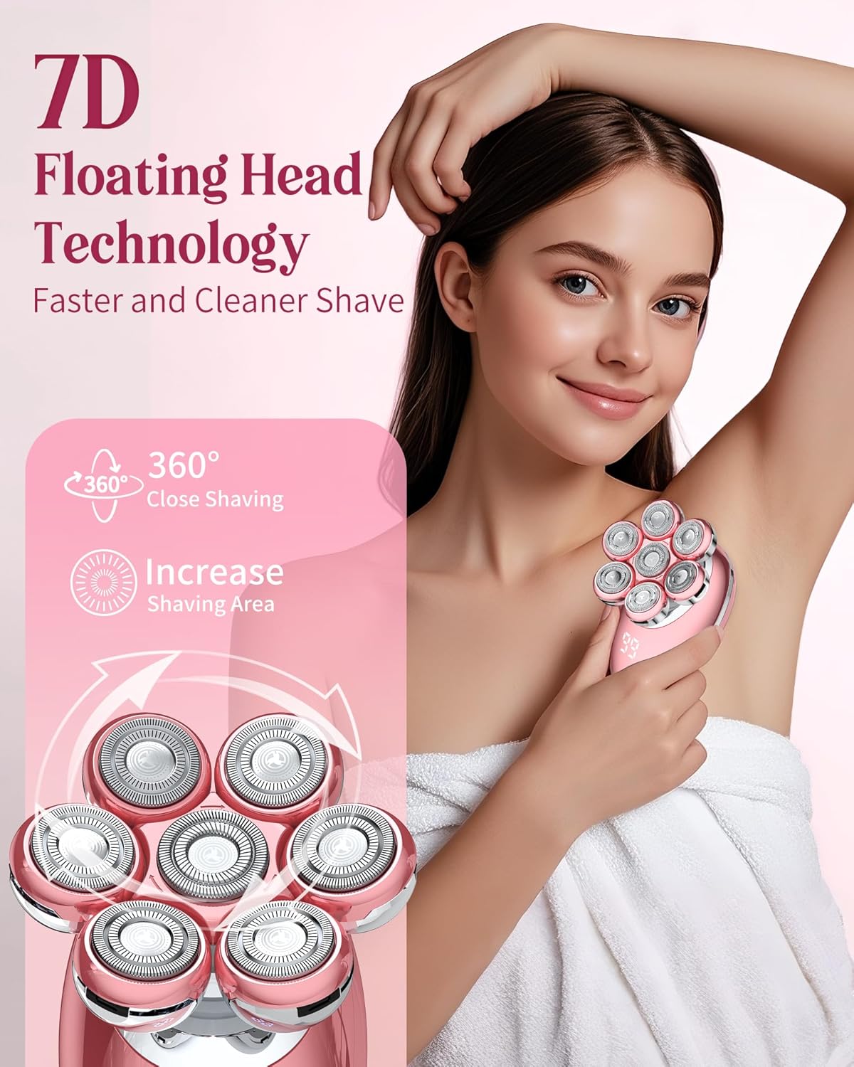 Electric Razors for Women,7D Electric Shaver for Women, Women's Electric Shaver for Legs Cordless Facial Hair Removal Trimmer for Womens Bikini, Lady Grooming Sensitive Skin for Arms, Underarms