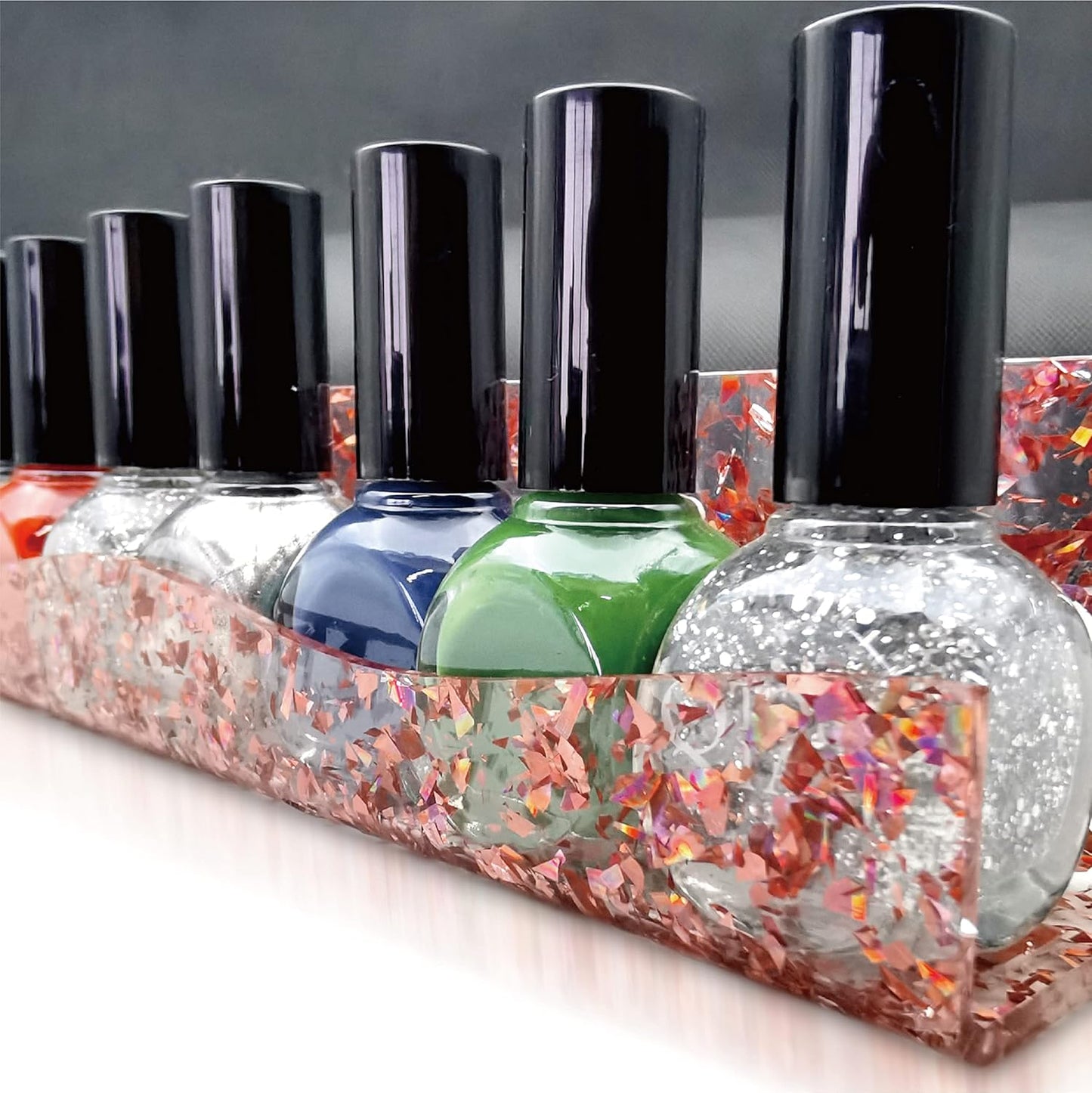 YMVV 15" Acrylic Nail Polish Organizer - Wall Mounted Shelf with Iridescent Glitters Sequin Inside - Great Display for Salons & Retailers (6 Pack)