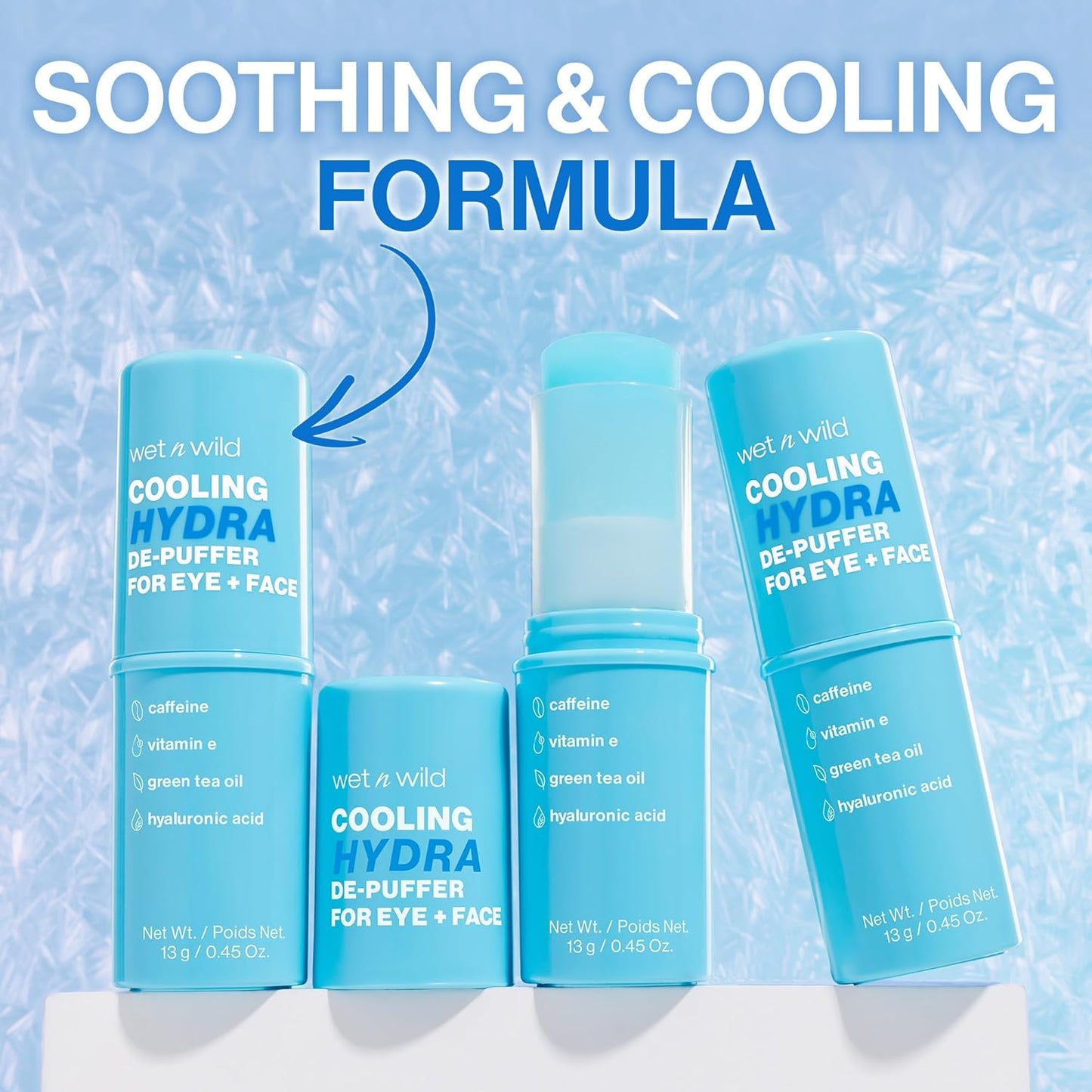 wet n wild Cooling Hydra De-Puffer, Soothing Face Makeup Primer Stick with Vitamin E & Caffeine, Instant Skin Refreshments for All Skin Types and Complexions, Vegan & Cruelty-Free