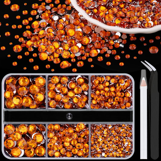 Resin Rhinestones for Crafting, 1 Box Orange Multi Sizes Flatback Bedazzling Crystals for Crafts Nail Art Decoration, Non Hotfix Gems Charms for Tumbler Shoes Clothing Fabric Face Makeup