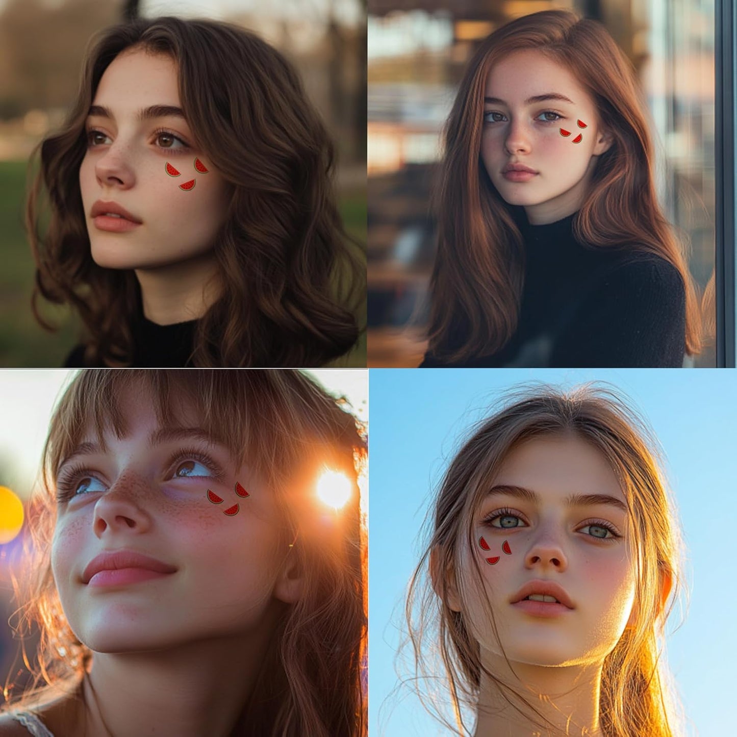 10pcs Watermelon Face Makeup Patches, Temporary Facial Tattoos for Adults, Water Resistant