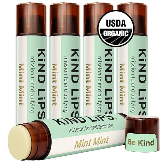 Mint Lip Balm Kind Lips Organic 5-Pack | Extra Minty, Hydrating, Gluten-Free, Moisturizing, Natural, Cruelty-Free, USDA Certified, Non-Greasy