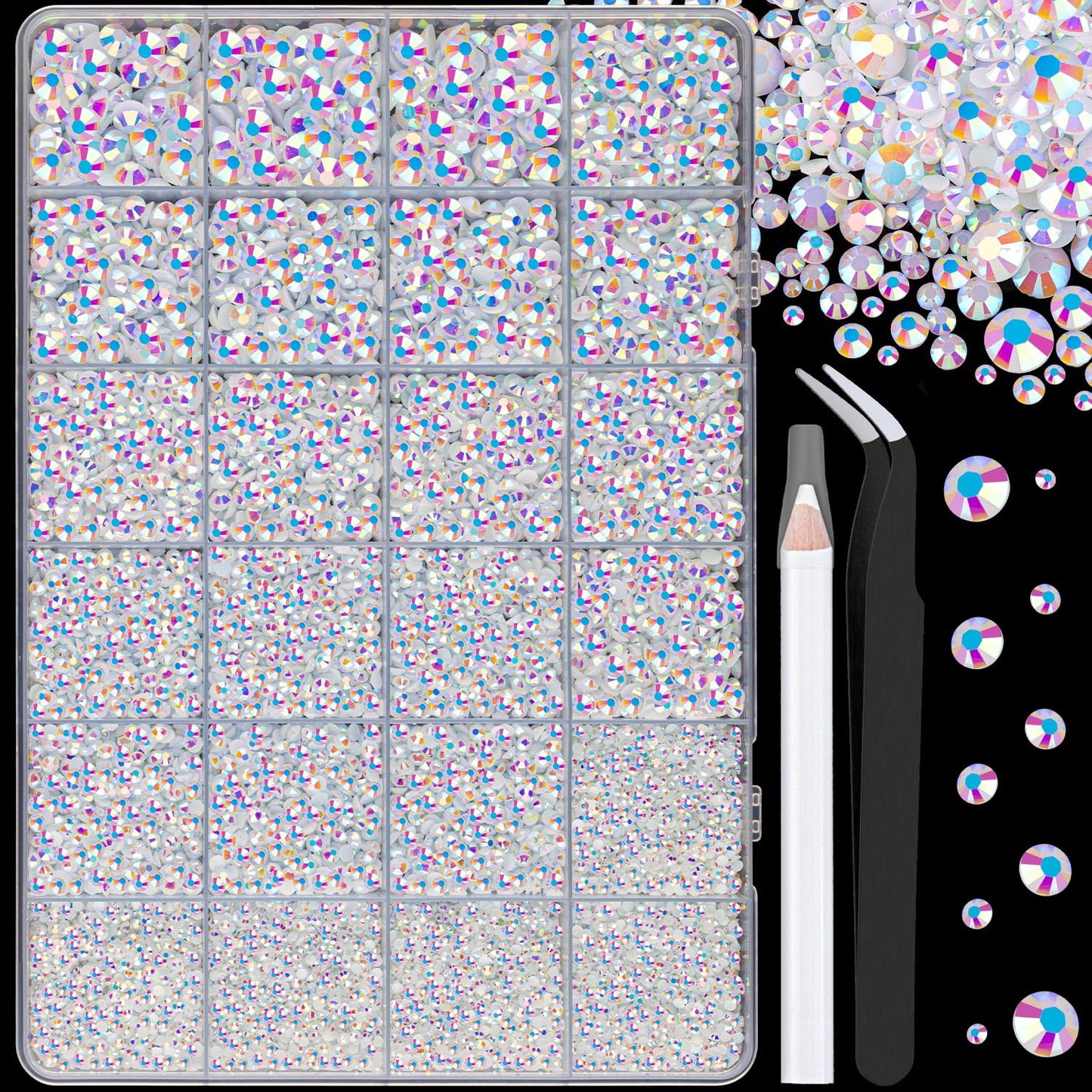 25000Pcs Resin Jelly Rhinestones for Crafting, White AB 2-6mm Mixed Sizes Non Hotfix Flatback Gems, Bedazzling Crystal for DIY Crafts Clothing Tumblers Mugs Shoes Fabric Nail Art