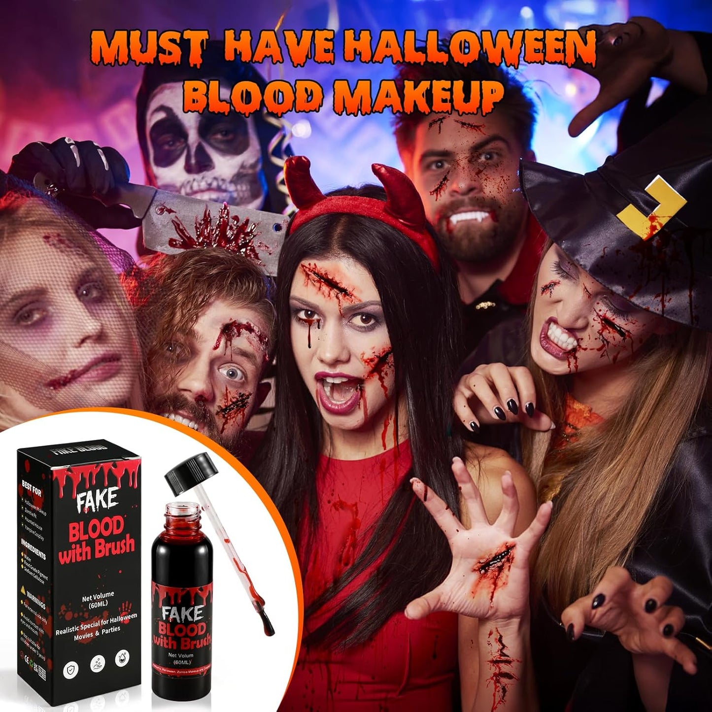 Halloween Fake Blood with Brush Cap – 60ML Dark Blood Coagulated Look for Realistic SFX Makeup, Vampire Zombie Wound Effects, Fake Blood Makeup for Clothes, Face, Cosplay, Theater,Party