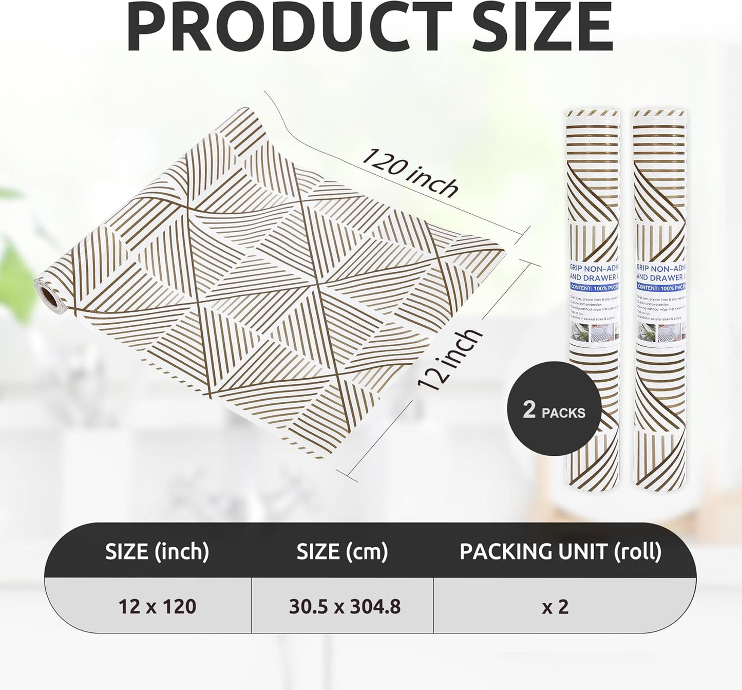 RAY STAR 12X120 Inch Shelf Liner for Kitchen Cabinets, Non-Adhesive Cabinet Liner Washable, PVC Drawer Liner for Dresser Non-Slip Bathroom (Classic)(2 Roll)