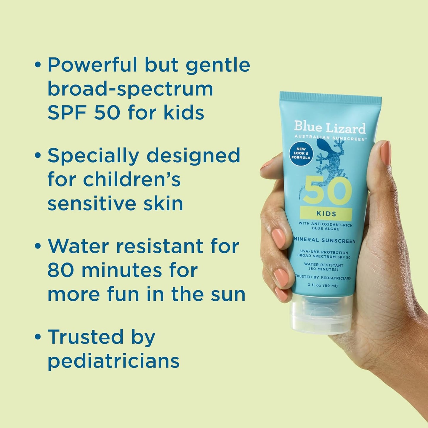 Blue Lizard Kids Mineral SPF 50 Sunscreen Lotion, 100% Mineral, Children’s Sunscreen, Water-Resistant Formula, Paraben-Free, Fragrance-Free, 3 fl oz